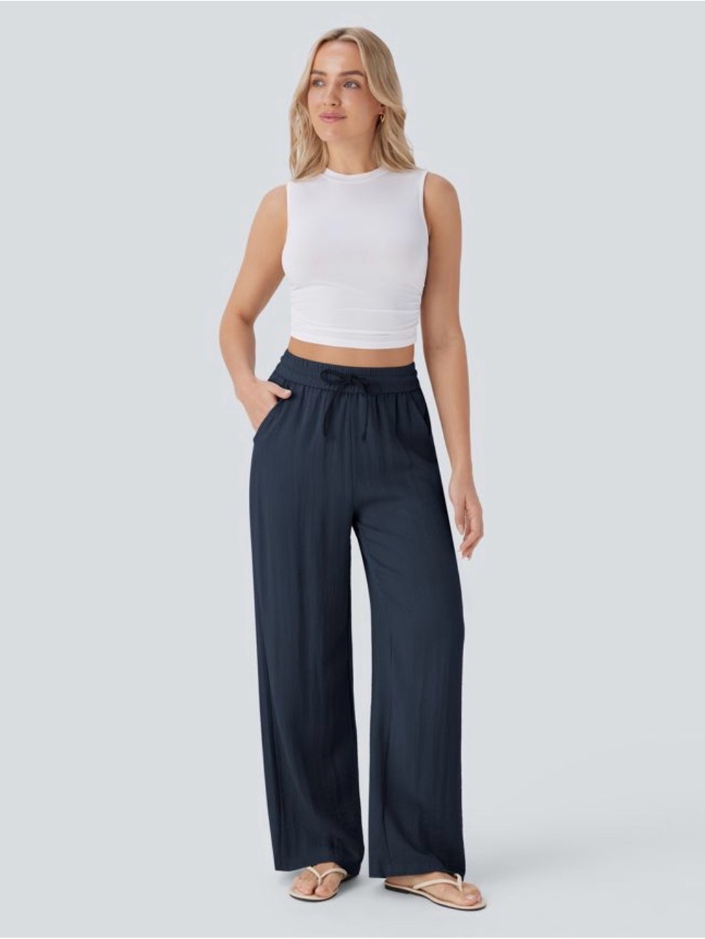 HALARA Navy Wide-Leg Drawstring Pants